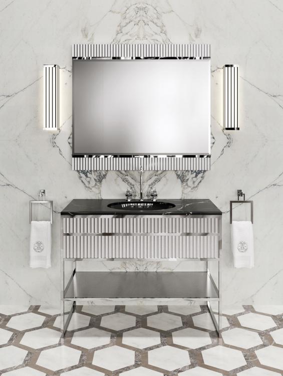 Academy vanity unit, Ribbed Light Grey, Nero Marquinia marble