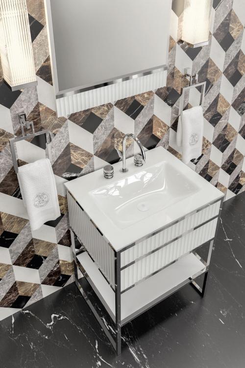 Academy vanity unit, Ribbed White, integrated glass top