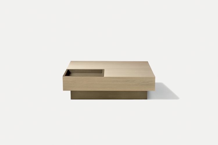 Yves coffee table in Sand Oak finish and bronze lacquered finish