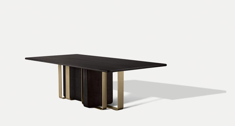 Saint Germain table in Moka Oak finish and bronze metal base