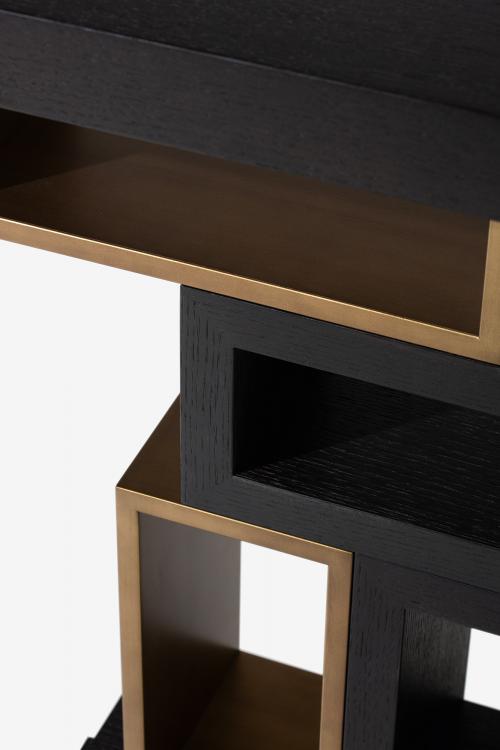 Genga console in Black Oak and bronze lacquered finish