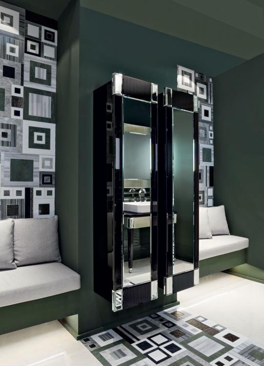 Rialto tall unit, Black glass, mirror