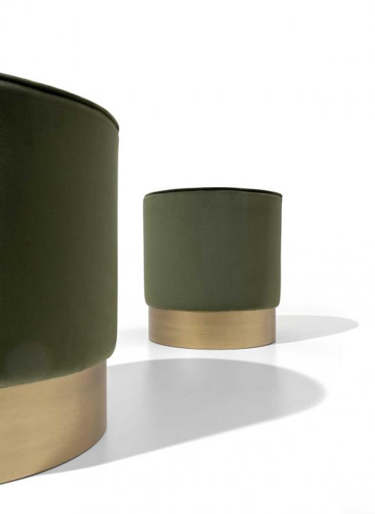 Otto pouf with bronze lacquered base and covered in velvet