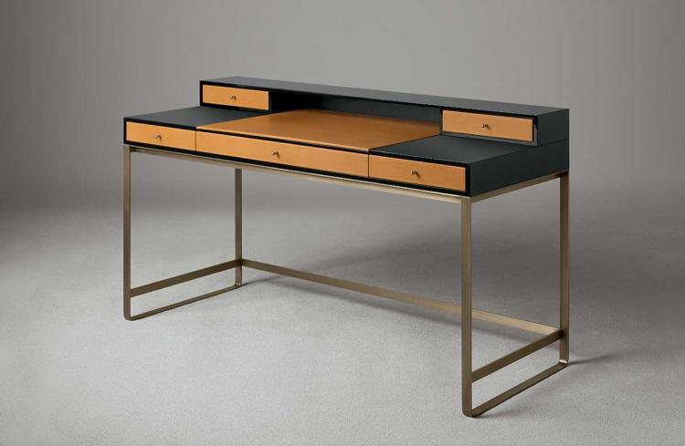 Proust writing desk in Black Oak finish with bronze metal finish details