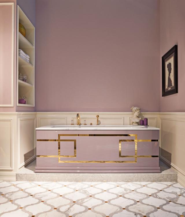 Aurelie bathtub, Malva finish, Calacatta Oro marble