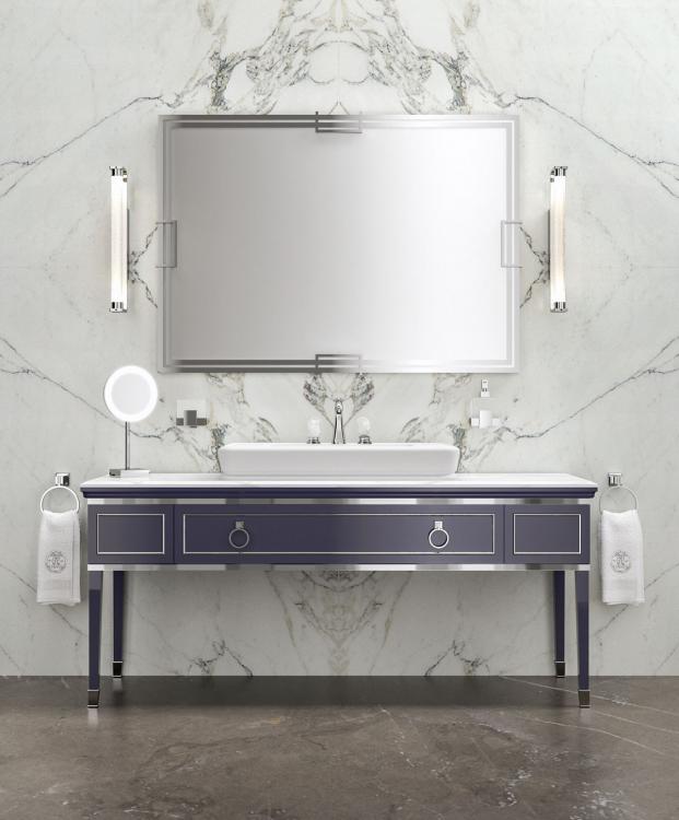 Lutetia vanity unit, Viola finish, Bianco Statuario marble