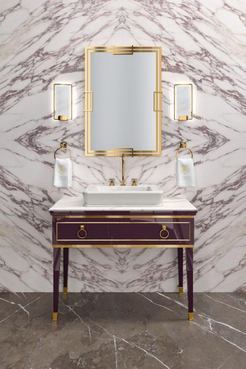 Lutetia vanity unit, Prugna finish, Calacatta Oro marble