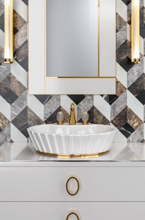 London mirror, Venice faucet, Plissé countertop washbasin
