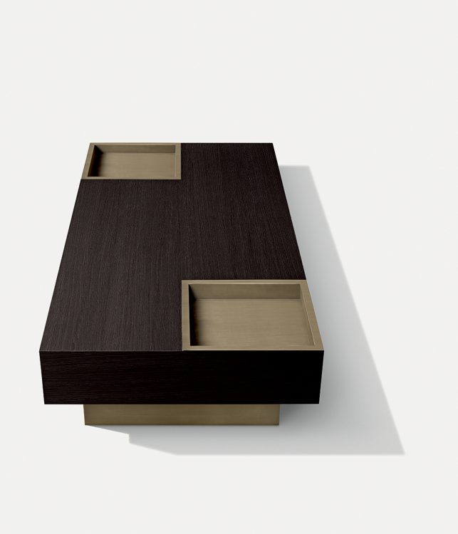 Yves coffee table in Moka Oak finish and bronze lacquered finish
