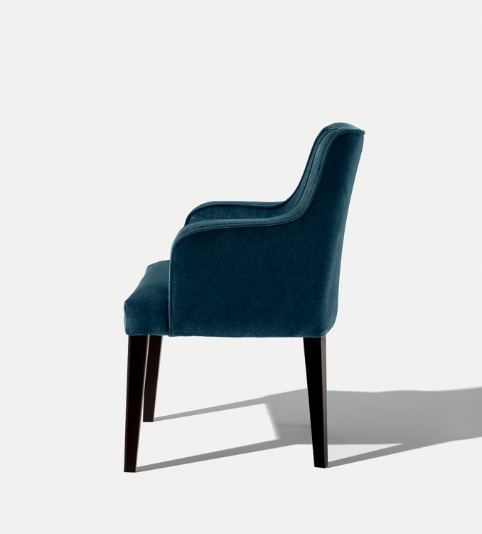 Isabey armchair in Moka Oak finish and covered in velvet