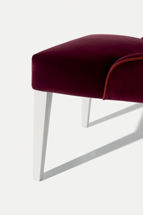 Isabey armchair in Bianco lacquered finish and covered in velvet