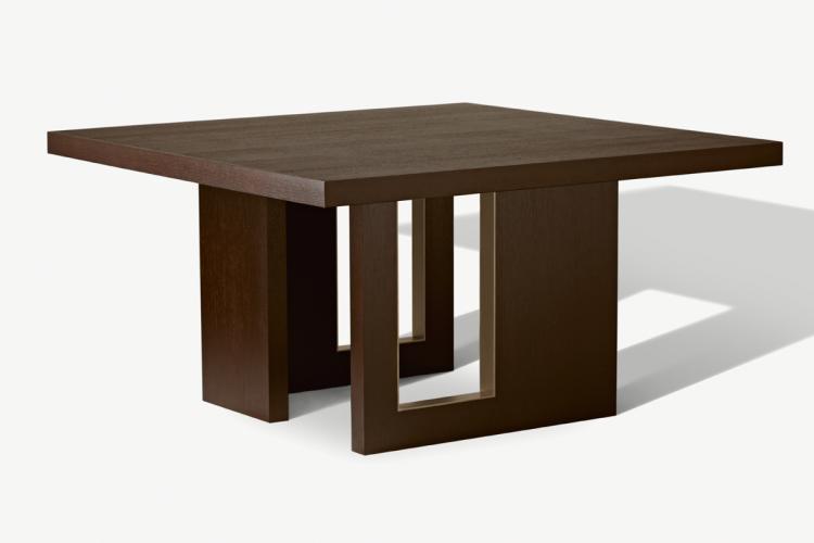 Tao table - Square version - in Moka Oak finish with bronze metal details