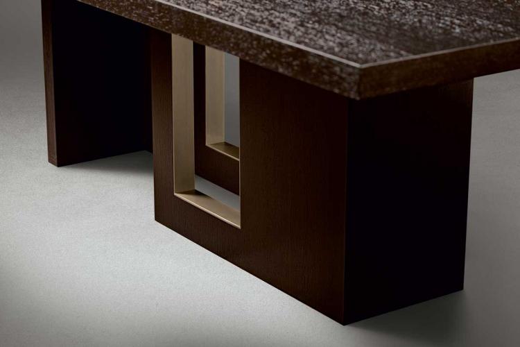 Tao table - Rectangular version - in Moka Oak finish with bronze metal details