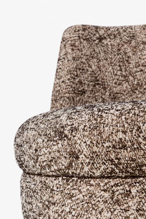 Ava armchair with Moka Oak base and covered in fabric