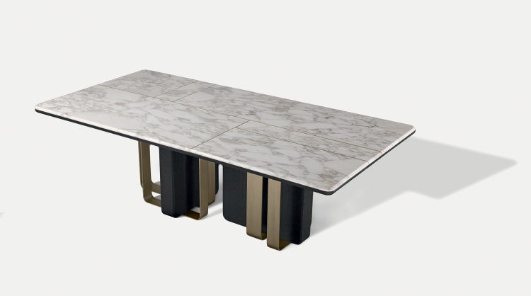 Saint Germain table in Moka Oak finish, marble top and bronze metal base