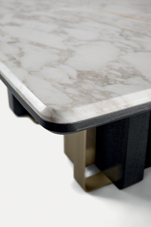 Saint Germain table in Moka Oak finish, marble top and bronze metal base