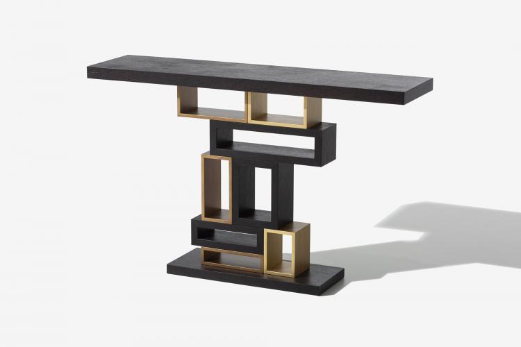 Genga console in Black Oak and bronze lacquered finish