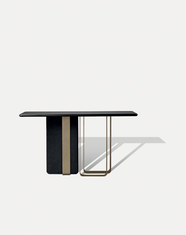 Saint Germain console in Black Oak finish and with bronze metal base