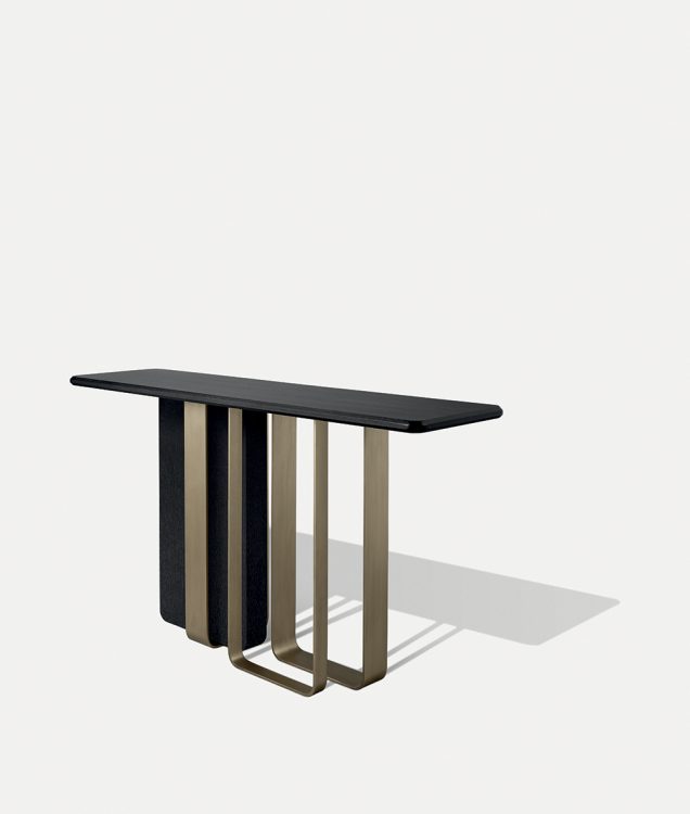 Saint Germain console in Black Oak finish and with bronze metal base