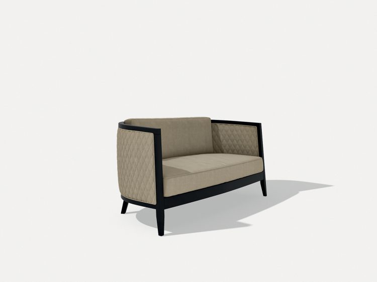 Saten sofa with Black finish structure and covered in leather