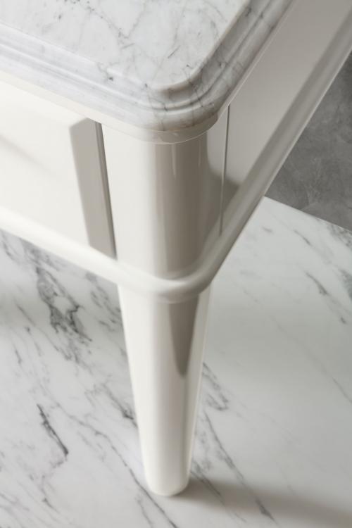 Riviere vanity unit, Bianco finish, Bianco Statuario marble top, chrome details