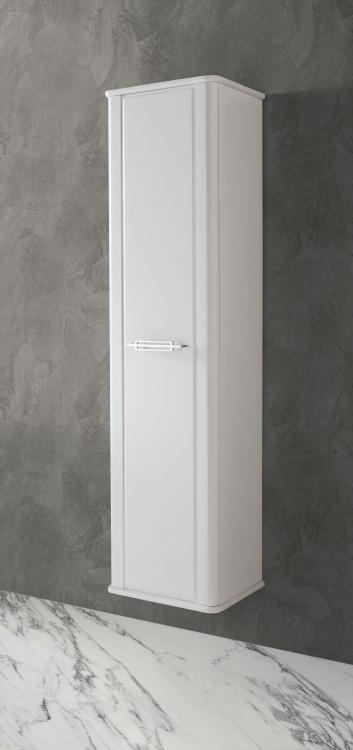 Riviere suspended tall unit, Bianco finish, chrome details
