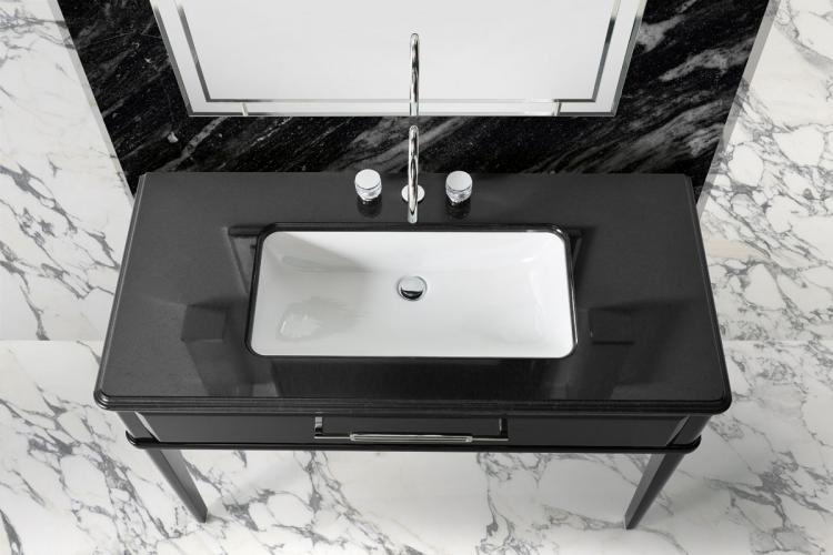 Riviere vanity unit, Black finish, Nero Assoluto marble top, Charlotte faucet