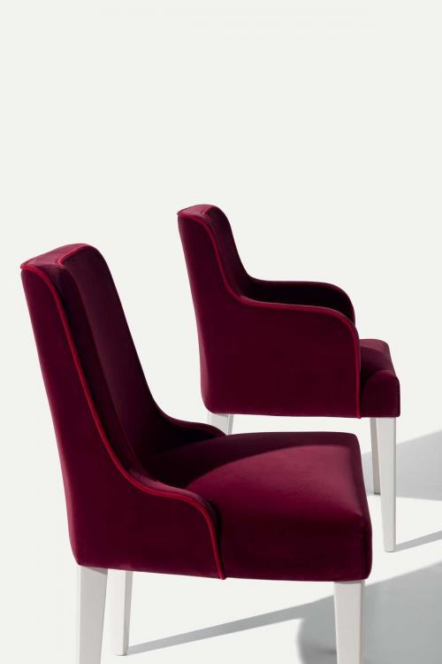 Isabey armchair in Bianco lacquered finish and covered in velvet