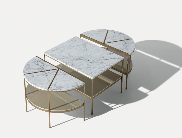 Morgan coffee tables with marble top and bronze metal structure