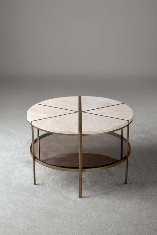 Morgan half-moon sides table with marble top and bronze metal structure