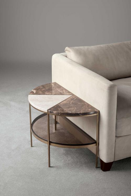 Morgan half moon side table with marble top and bronze metal structure