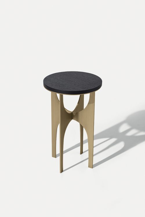 Sullivan side table with top Black Oak finish and bronze metal base