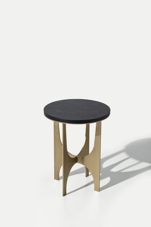 Sullivan side table with top Black Oak finish and bronze metal base