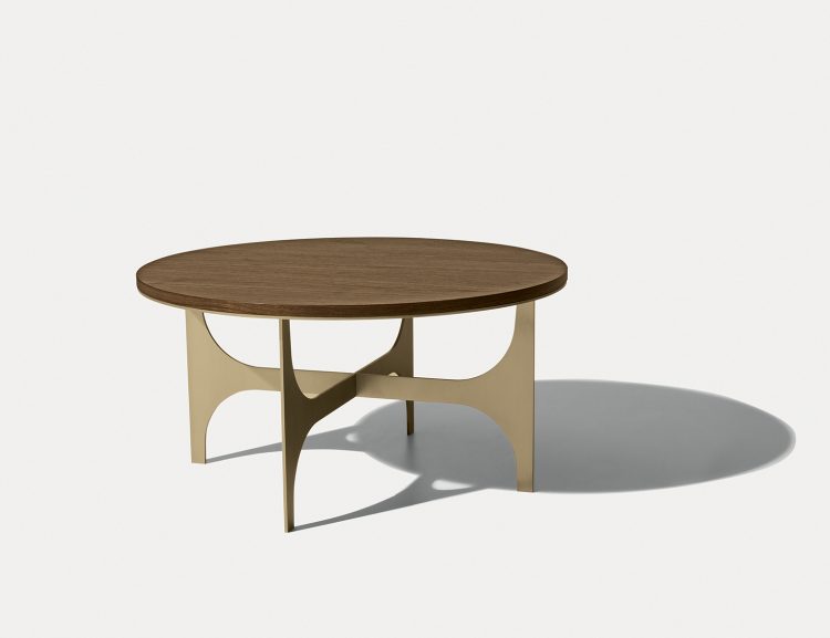 Sullivan coffee table with top Walnut finish and bronze metal base