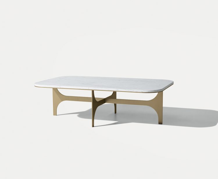 Sullivan coffee table with marble top and bronze metal base