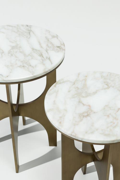 Sullivan side tables with marble top and bronze metal base