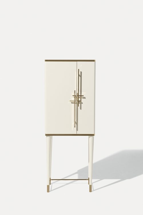 Origami bar cabinet in Avorio finish and bronze metal details