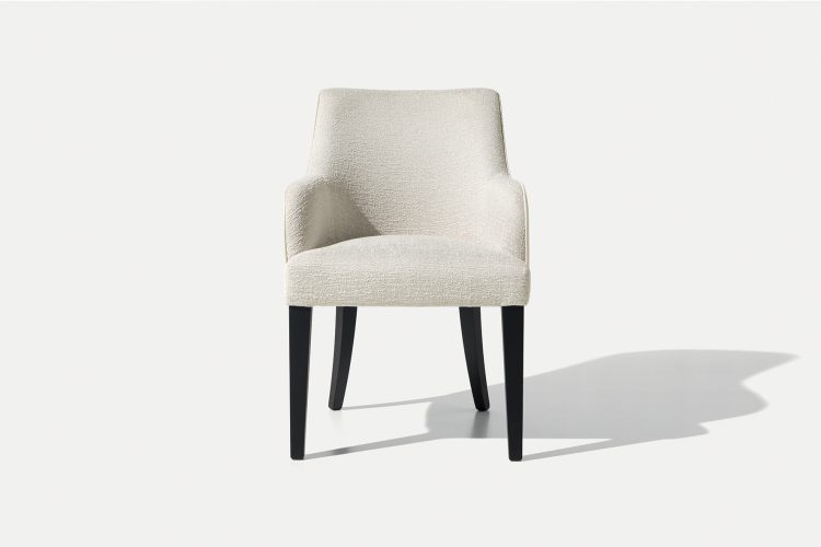 Musa armchair with Moka Oak legs and covered in fabric and leather