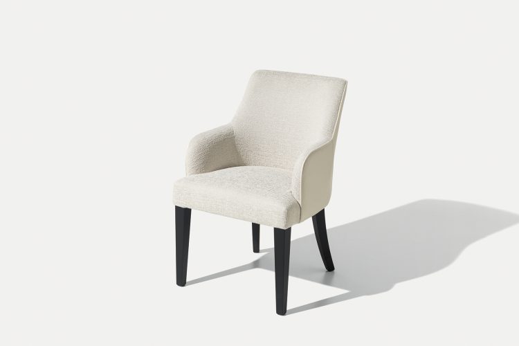 Musa armchair with Moka Oak legs and covered in fabric and leather
