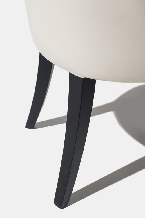 Musa chair with Moka Oak legs and covered in fabric and leather