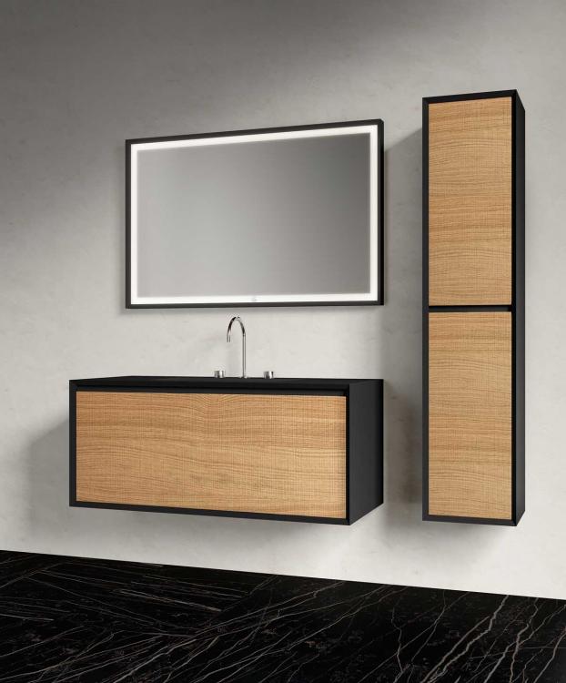 Dresscode vanity unit and tall unit, black/carved oak, Screen mirror