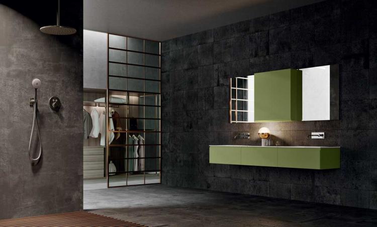 Forever vanity unit and wall unit, Mint finish, integrated resin top, Oscar mirror