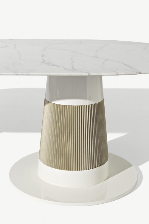 Turner Table - Oval Version - Avorio finish, Ribbed decoration in bronze finish, marble to