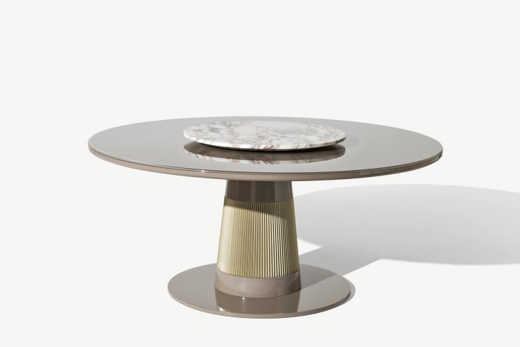 Turner Table - Round Version - Vulcano finish, Ribbed decoration in bronze finish, marble lazy susan