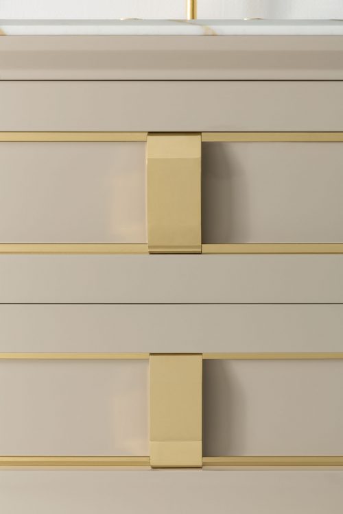 Prestige vanity unit, Lino finish and gold metal handles
