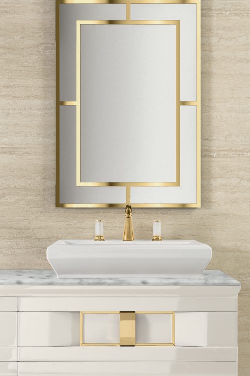 Prestige vanity unit, Bianco finish and gold metal, Casablanca mirror, Ducale Up wall lamp