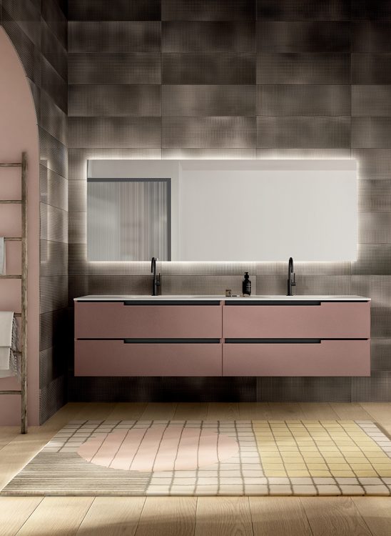 Profilo vanity unit, Marsala finish, Drop integrated washbasin, Dalì Full mirror