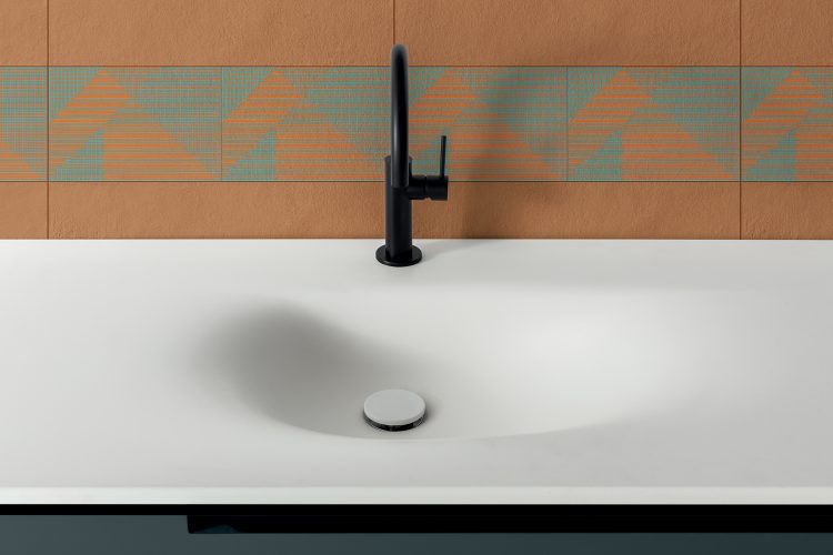 Profilo vanity unit, Petrolio finish, Drop integrated washbasin, Joyce mirror