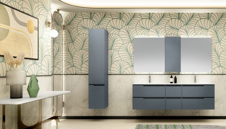 Profilo vanity unit, Smoke finish, Cut integrated washbasin, Dalì Up&Down mirror, wall unit, tall unit
