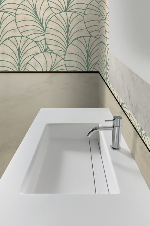 Profilo vanity unit, Smoke finish, Cut integrated washbasin, Dalì Up&Down mirror, wall unit, tall unit